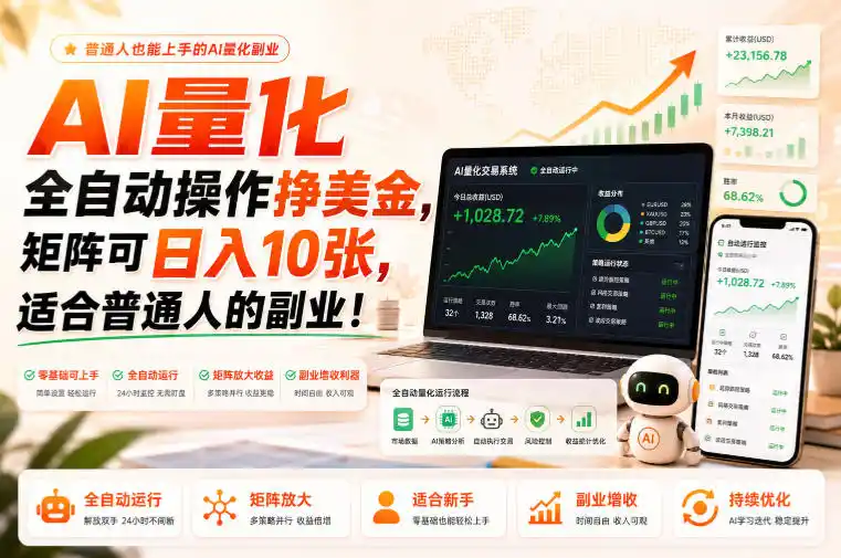 AI量化全自动操作挣美金，矩阵可日入10张，适合普通人的副业！【揭秘】-翻身路网创