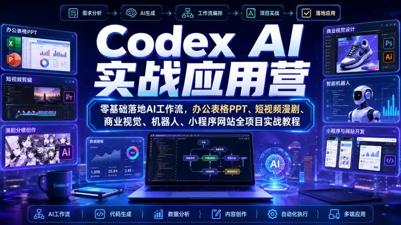 Codex AI实战应用营｜零基础落地AI工作流，办公表格PPT、短视频漫剧、商业视觉、机器人、小程序网站全项目实战教程-翻身路网创