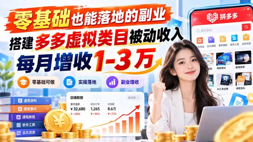 零基础也能落地的副业，搭建多多虚拟类目被动收入，每月增收 1-3 万-翻身路网创