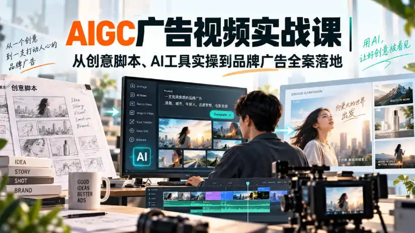 AIGC广告视频实战课｜从创意脚本、AI工具实操到品牌广告全案落地-翻身路网创