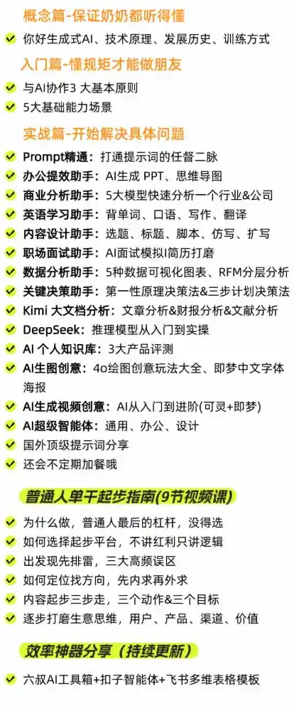 AI私教实战课-更新8月：从提示词、智能体到内容生产与流量获客，系统打造AI时代超级个体核心能力-翻身路网创
