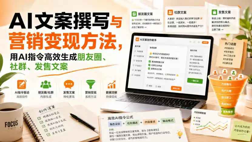 AI文案撰写与营销变现方法，用AI指令高效生成朋友圈、社群、发售文案-翻身路网创