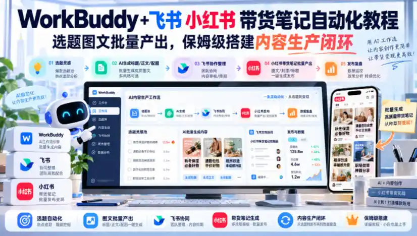 WorkBuddy+飞书小红书带货笔记自动化教程，选题图文批量产出，保姆级搭建内容生产闭环【文档】-翻身路网创