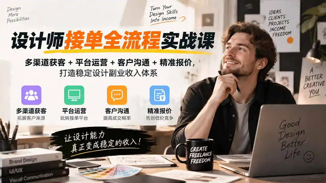 设计师接单全流程实战课-无水印｜多渠道获客+平台运营+客户沟通+精准报价，打造稳定设计副业收入体系-翻身路网创