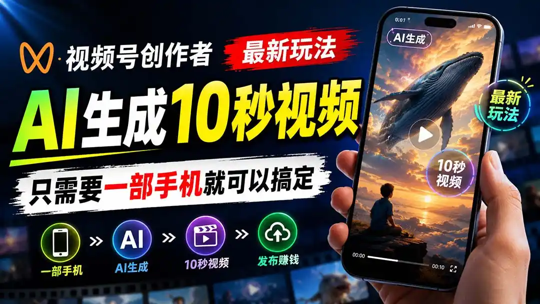 视频号创作者最新玩法，AI生成10秒视频，只需要一部手机就可以搞定-翻身路网创