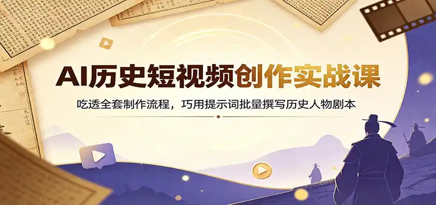 AI历史短视频创作实战课：吃透全套制作流程，巧用提示词批量撰写历史人物剧本-翻身路网创