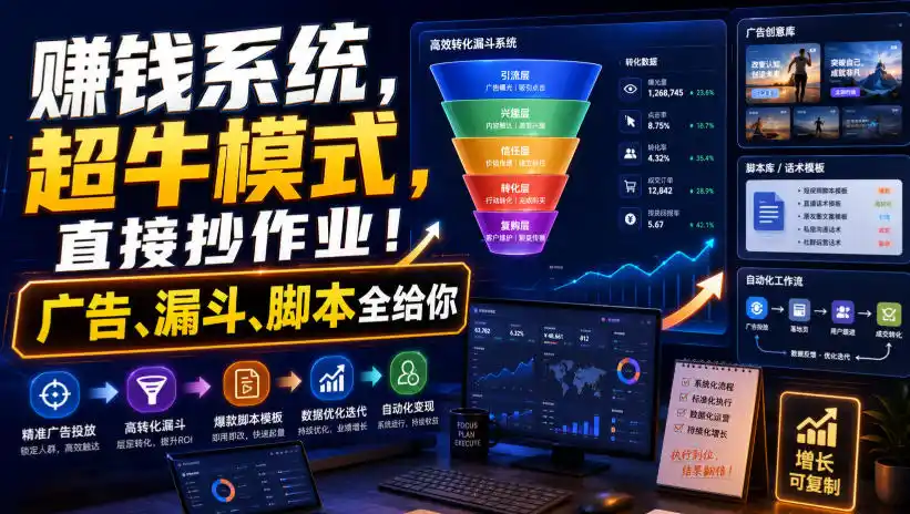 賺钱系统，超牛模式，直接抄作业！广告、漏斗、脚本全给你【原创双语字幕】-翻身路网创