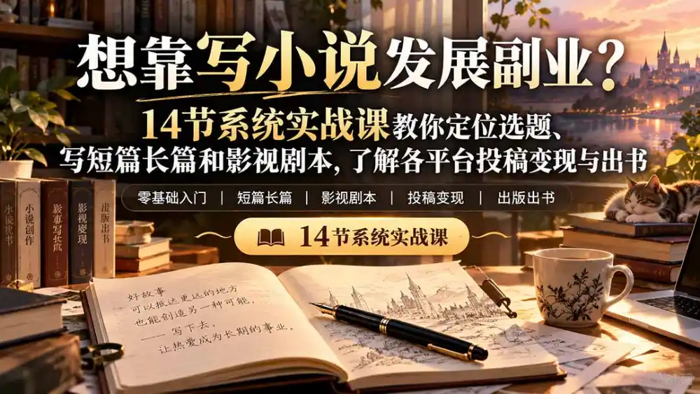 【无水印】想靠写小说发展副业？14节系统实战课教你定位选题、写短篇长篇和影视剧本，了解各平台投稿变现与出书-翻身路网创