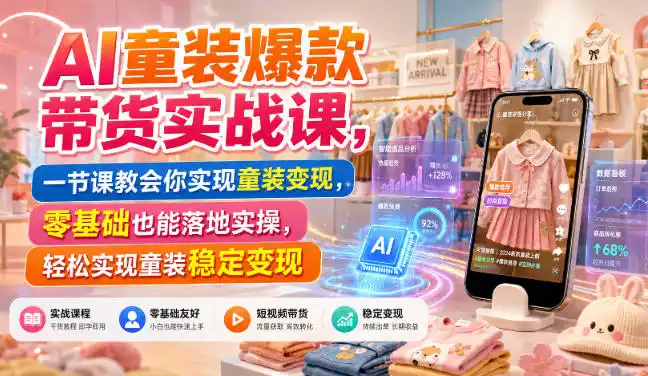 AI童装爆款带货实战课，一节课教会你实现童装变现，零基础也能落地实操-翻身路网创