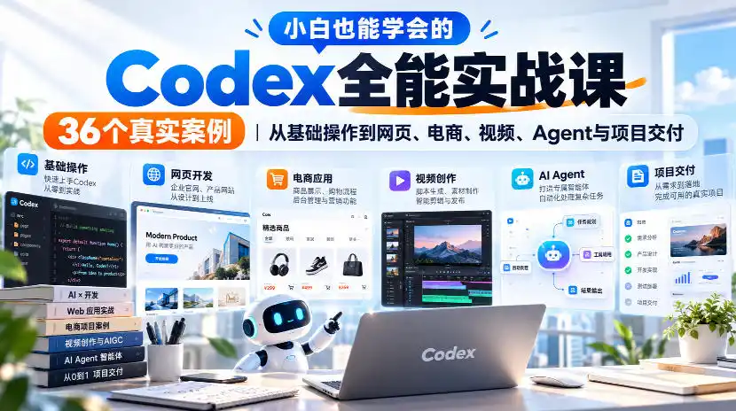 小白也能学会的Codex全能实战课|36个真实案例,从基础操作到网页、电商、视频、Agent与项目交付-翻身路网创