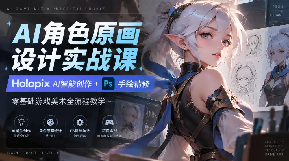 AI角色原画设计实战课｜Holopix AI智能创作+PS手绘精修，零基础游戏美术全流程教学-翻身路网创