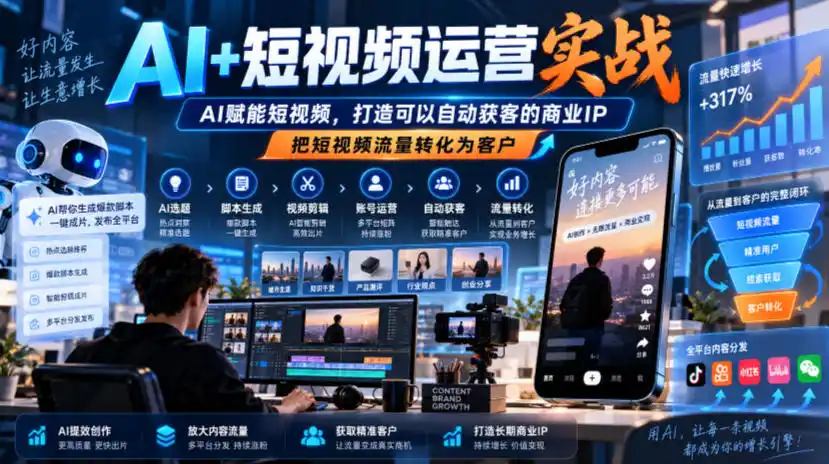 AI+短视频运营实战，AI赋能短视频，打造可以自动获客的商业IP，把短视频流量转化为客户-翻身路网创