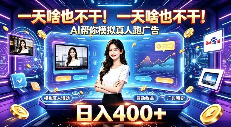 一天啥也不干！AI帮你模拟真人跑广告，稳定日入400+，实现真正被动变现【揭秘】-翻身路网创