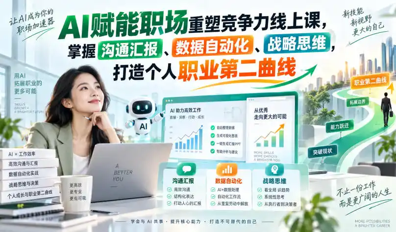 AI赋能职场重塑竞争力线上课,掌握沟通汇报、数据自动化、战略思维,打造个人职业第二曲线-翻身路网创