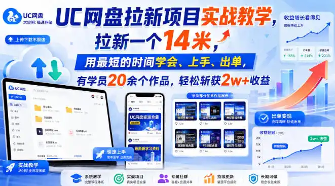 UC网盘拉新项目实战教学，拉新一个14米，用最短的时间学会、上手、出单，有学员20余个作品，轻松斩获2w+收益-翻身路网创