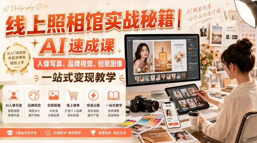 线上照相馆实战秘籍｜AI速成课，人像写真、品牌视觉、创意图像一站式变现教学-翻身路网创