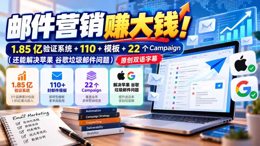 邮件营销赚大钱！1.85亿验证系统+110+模板+22个Campaign(还能解决苹果 谷歌垃圾邮件问题-翻身路网创