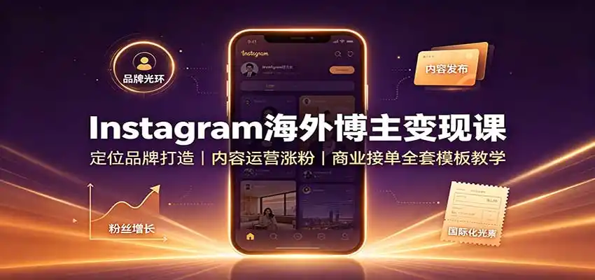 Instagram海外博主变现课：定位品牌打造，内容运营涨粉，商业接单全套模板教学-翻身路网创