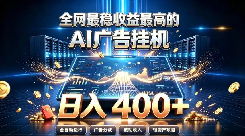 全网最稳收益最高的AI智能广告挂G项目，日入400+，真正的躺賺项目【揭秘】-翻身路网创