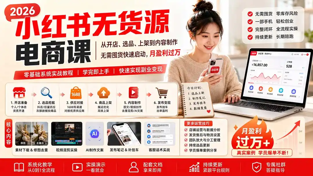 小红书无货源电商课(8月30更新-翻身路网创