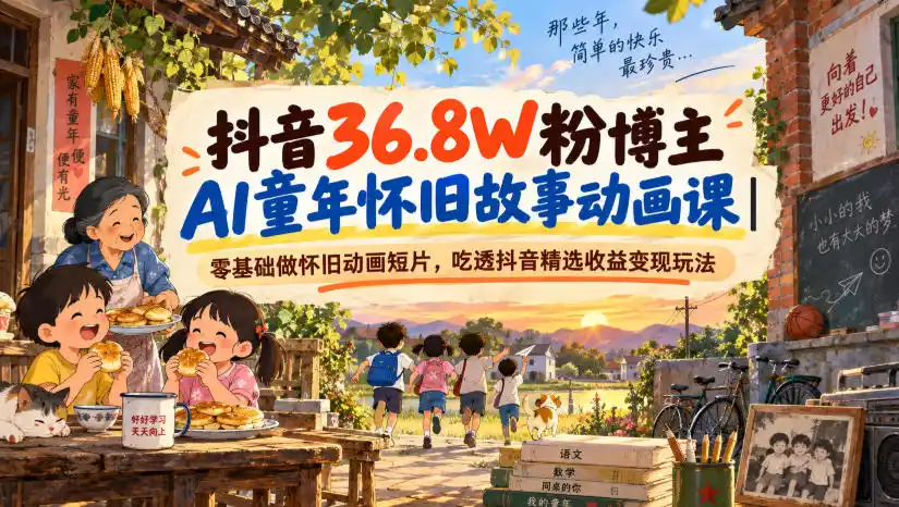 抖音36.8W粉博主AI童年怀旧故事动画课｜零基础做怀旧动画短片，吃透抖音精选收益变现玩法-翻身路网创