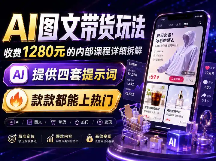 AI图文带货内部玩法,1280内部课程对外系统拆解,看完直接上手变现!-翻身路网创