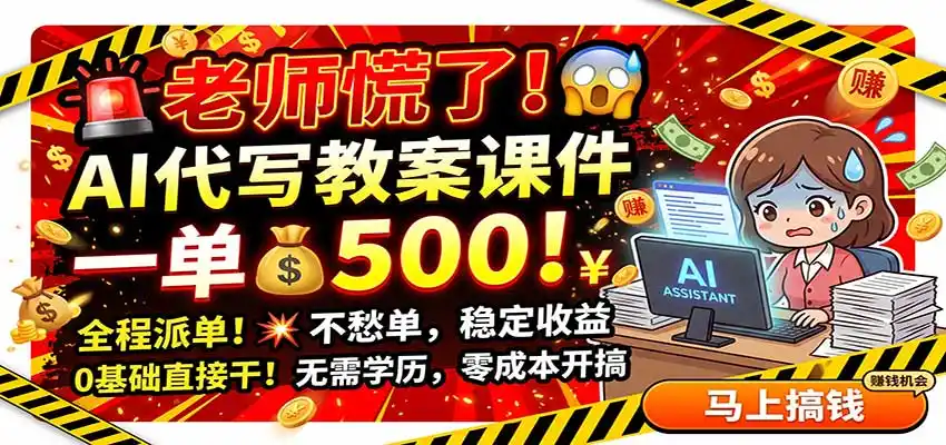老师慌了！AI代写教案课件，一500，全程派单不愁单，0基础直接干-翻身路网创