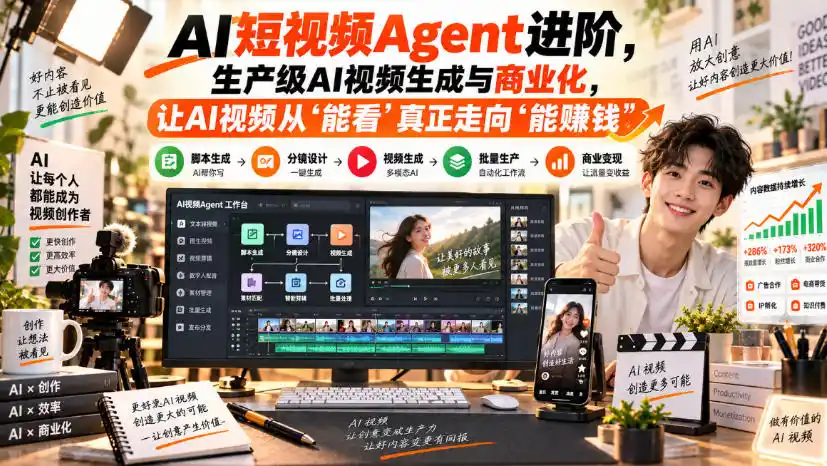 AI短视频Agent进阶，生产级AI视频生成与商业化，让AI视频从”能看”真正走向”能賺钱”-翻身路网创