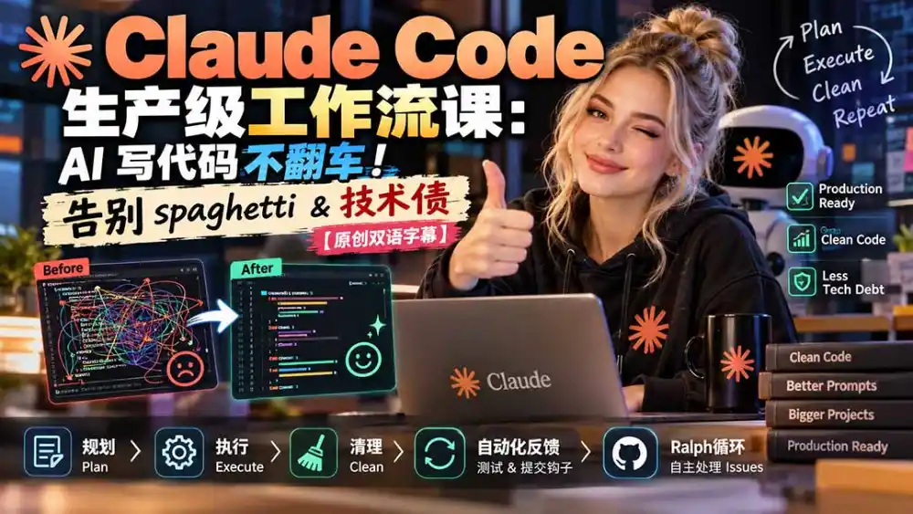 Claude Code 生产级工作流课：AI 写代码不翻车！告别 spaghetti & 技术债【原创双语字幕】-翻身路网创