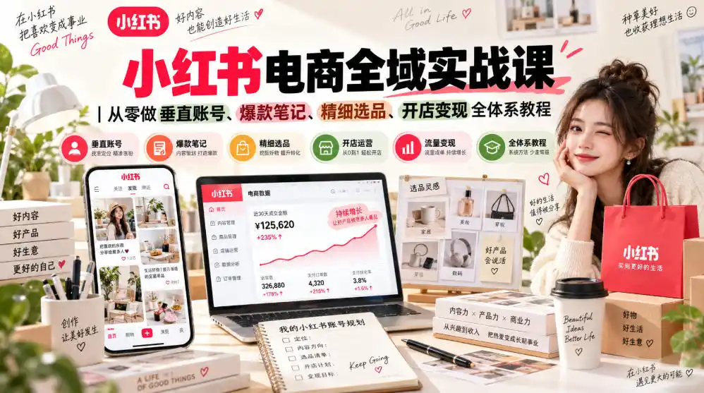 小红书电商全域实战课｜从零做垂直账号、爆款笔记、精细选品、开店变现全体系教程-翻身路网创