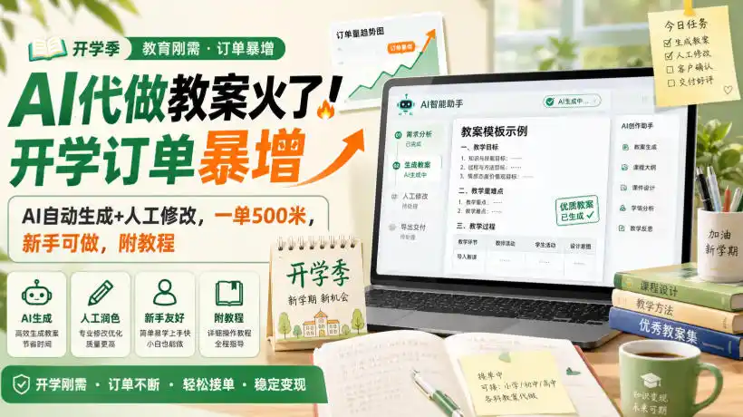 AI代做教案火了！开学订单暴增，AI自动生成+人工修改，一单500米，新手可做，附教程【揭秘】-翻身路网创