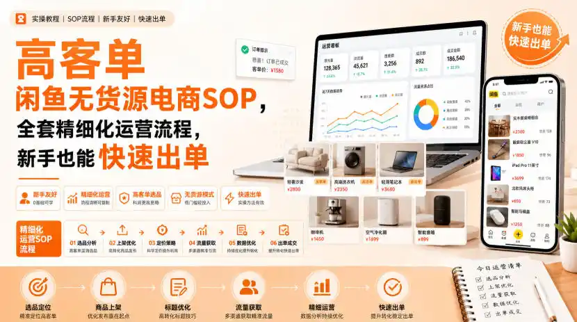 高客单闲鱼无货源电商SOP,全套精细化运营流程,新手也能快速出单-翻身路网创