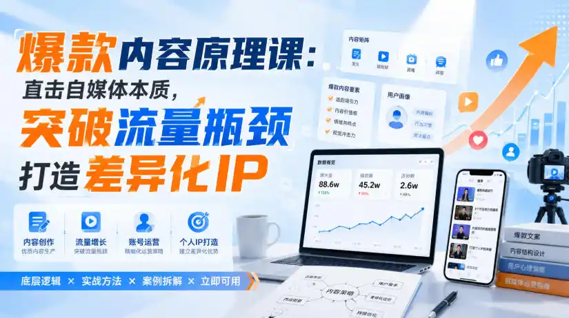 爆款内容原理课：直击自媒体本质，突破流量瓶颈打造差异化IP-翻身路网创