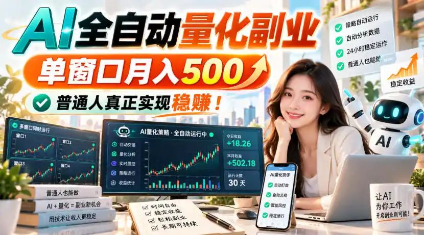 AI全自动量化副业，单窗口月入500，普通人真正实现稳賺！【揭秘】-翻身路网创