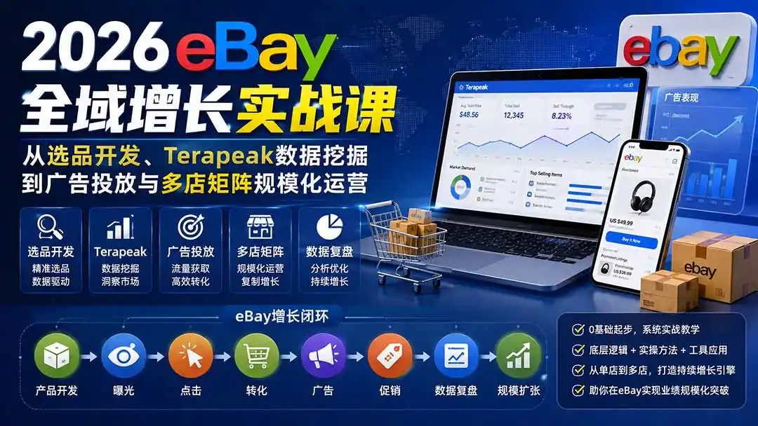 2026-Vincent eBay全域增长实战课-无水印：从选品开发、Terapeak数据挖掘到广告投放与多店矩阵规模化运营-翻身路网创