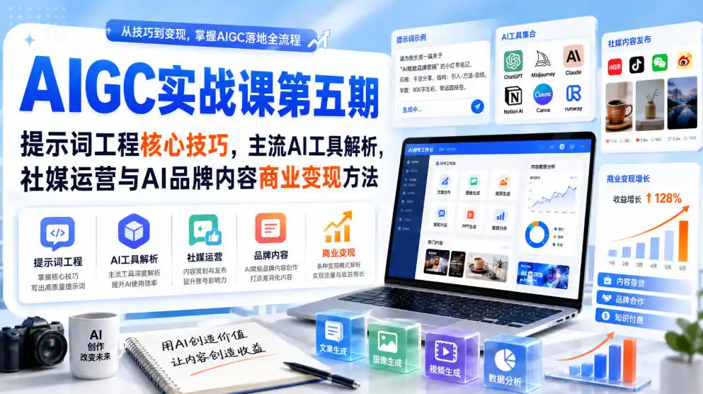 刺猬星球·AIGC实战课第五期，提示词工程核心技巧，主流AI工具解析，社媒运营与AI品牌内容商业变现方法-翻身路网创