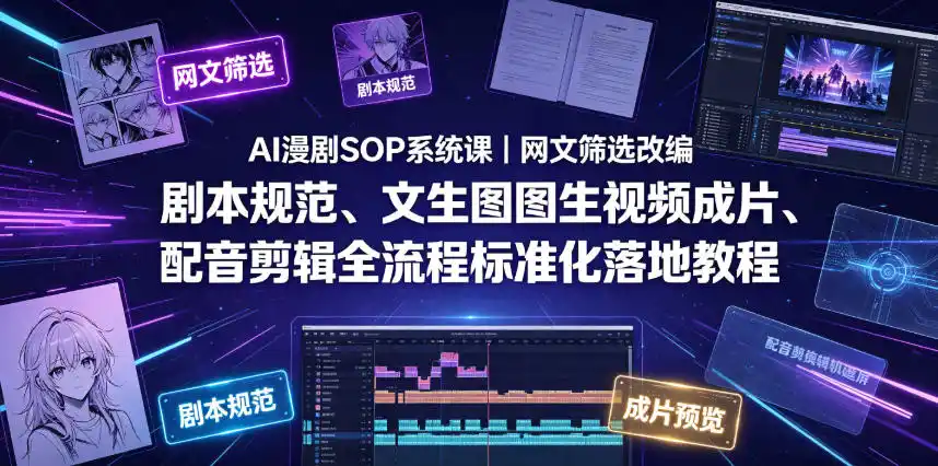 AI漫剧SOP系统课｜网文筛选改编、剧本规范、文生图图生视频成片、配音剪辑全流程标准化落地教程(更新0810)-翻身路网创