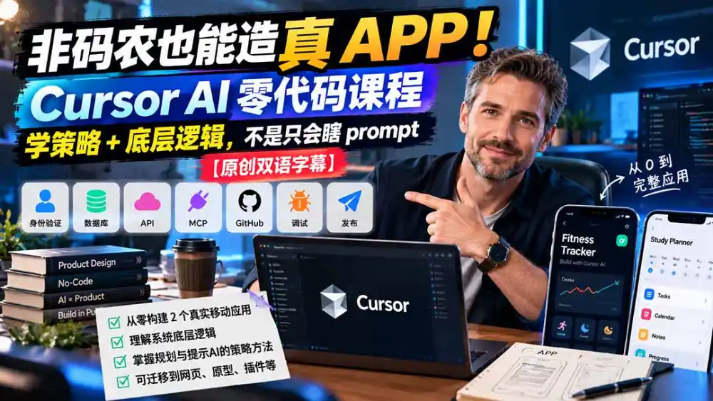 非码农也能造真 APP！Cursor AI 零代码课程：学策略 + 底层逻辑，不是只会瞎 prompt【原创双语字幕】-翻身路网创