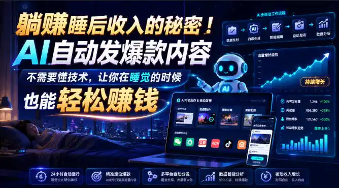躺賺睡后收入的秘密！AI自动发爆款内容，不需要懂技术，让你在睡觉的时候也能轻松賺钱【原创双语字幕】-翻身路网创