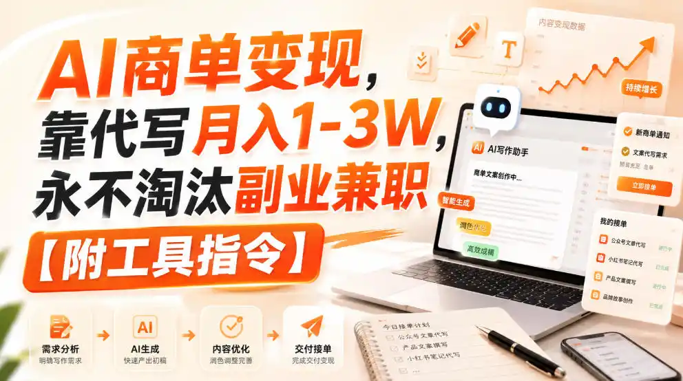 AI商单变现,靠代写月入1-3W,永不淘汰副业兼职【附工具指令】【揭秘】-翻身路网创