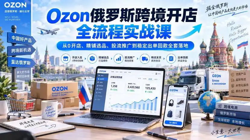 Ozon俄罗斯跨境开店全流程实战课｜从0开店、精铺选品、投流推广到稳定出单回款全套落地-翻身路网创