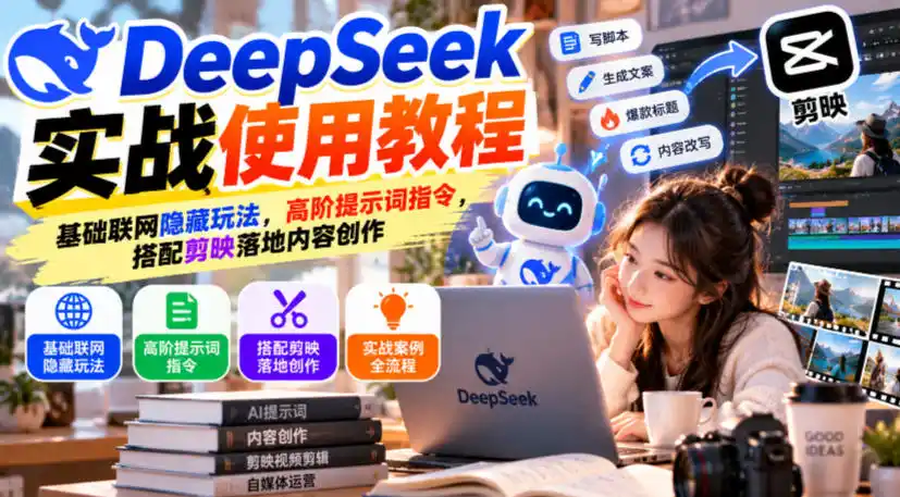 DeepSeek实战使用教程｜基础联网隐藏玩法，高阶提示词指令，搭配剪映落地内容创作-翻身路网创