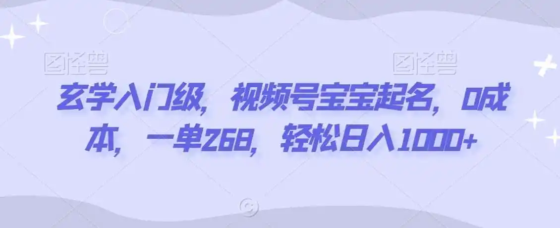 玄学入门级，视频号宝宝起名，0成本，一单268，轻松日入1000+【揭秘】-翻身路网创