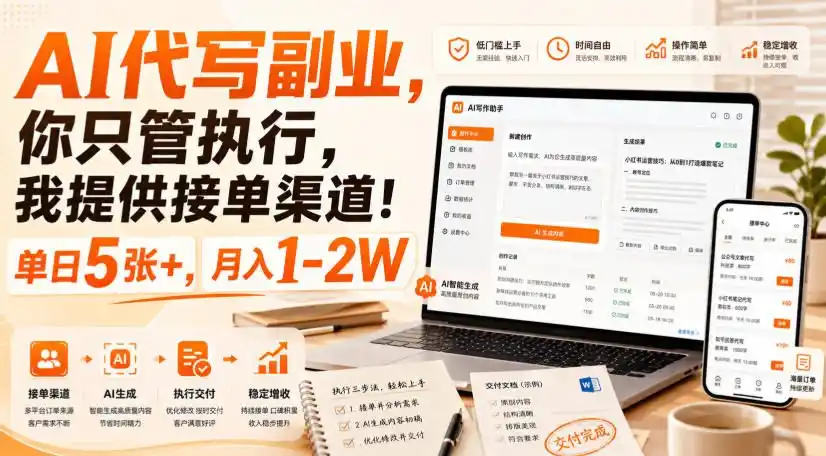 AI代写副业,你只管执行,我提供接单渠道!单日5张+,月入1-2W【揭秘】-翻身路网创