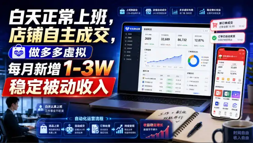 白天正常上班，店铺自主成交，做多多虚拟每月新增1-3W稳定被动收入【揭秘】-翻身路网创