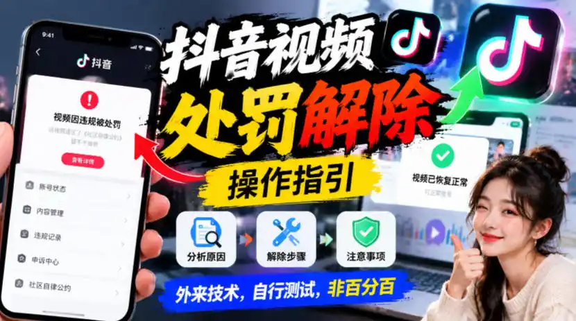 抖音视频处罚解除操作指引，外来技术，自行测试，非百分百-翻身路网创