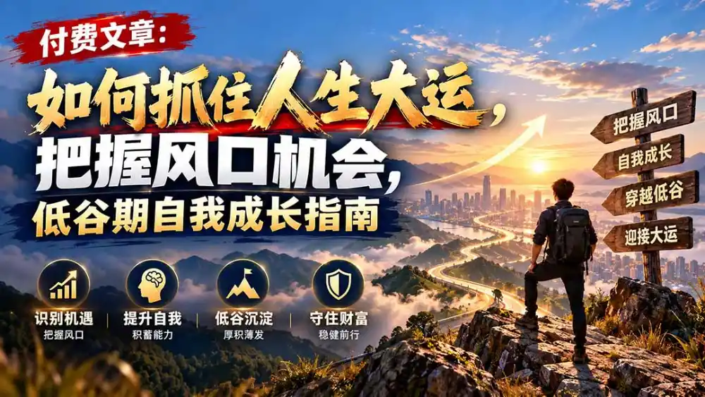 付费文章：如何抓住人生大运，把握风口机会，低谷期自我成长指南-翻身路网创