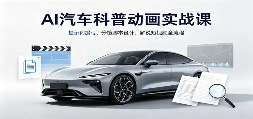 AI汽车科普动画实战课：提示词编写，分镜脚本设计，解说短视频全流程-翻身路网创