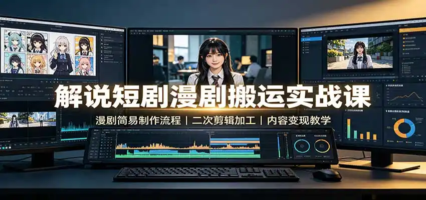 解说短剧漫剧搬运实战课：漫剧简易制作流程，二次剪辑加工，内容变现教学-翻身路网创