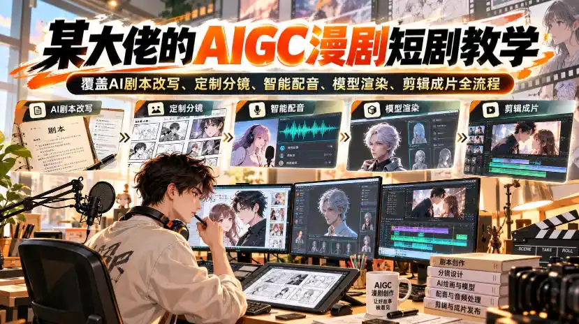 某大佬的AIGC漫剧短剧教学,覆盖AI剧本改写、定制分镜、智能配音、模型渲染、剪辑成片全流程-翻身路网创